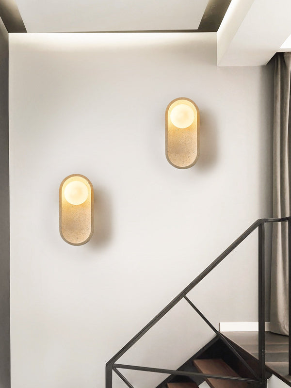 yellow travertine arch glass globe wall sconce
