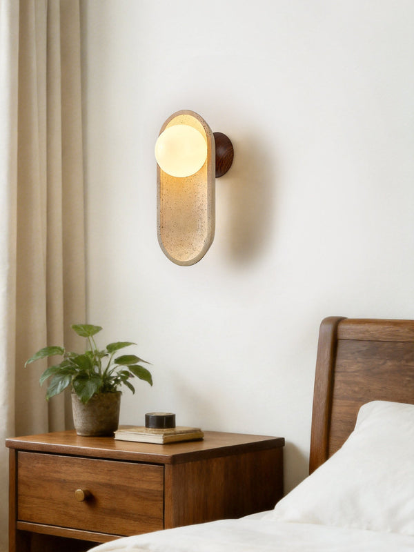 yellow travertine arch glass globe wall sconce
