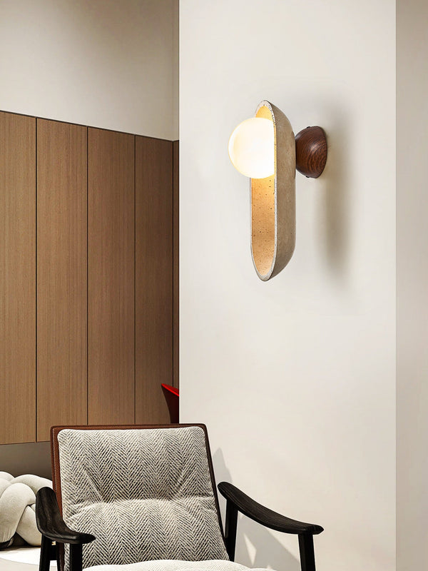 yellow travertine arch glass globe wall sconce