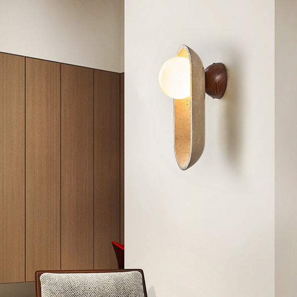 yellow travertine arch glass globe wall sconce