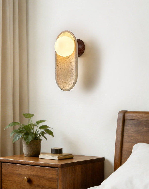 yellow travertine arch glass globe wall sconce