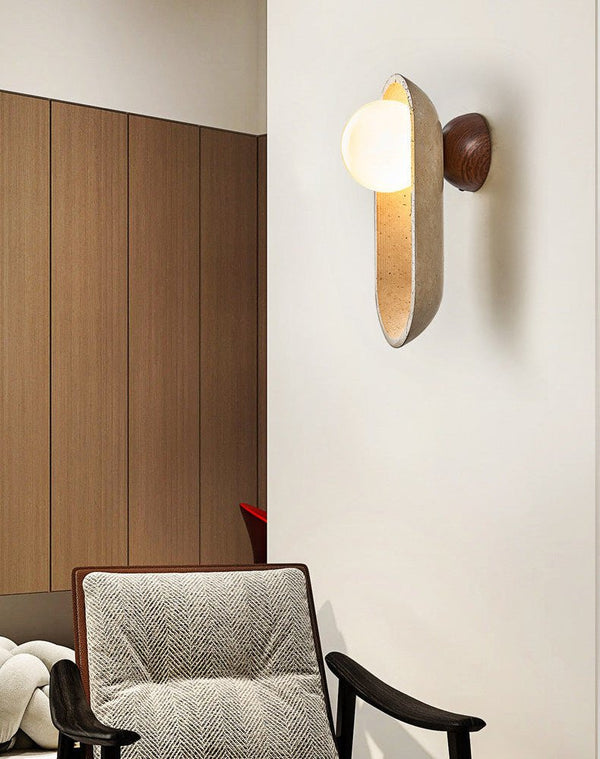 yellow travertine arch glass globe wall sconce