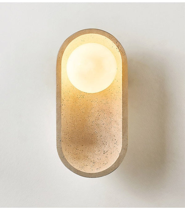 yellow travertine arch glass globe wall sconce