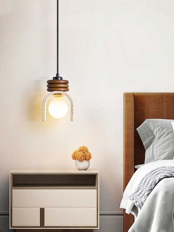 yellow travertine arched pendant light