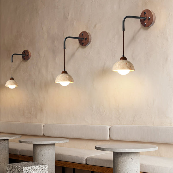 yellow travertine arched wall sconce walnut