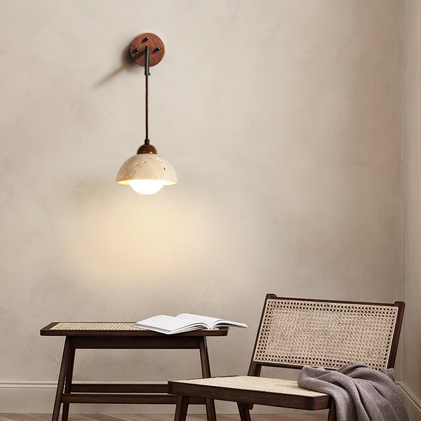 yellow travertine arched wall sconce walnut