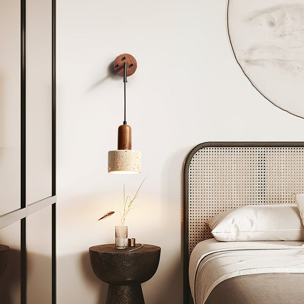 yellow travertine arched wall sconce walnut
