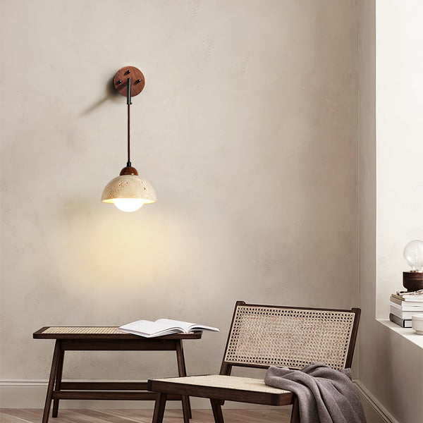 yellow travertine arched wall sconce walnut