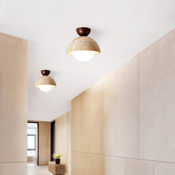 yellow travertine bud flush mount ceiling light