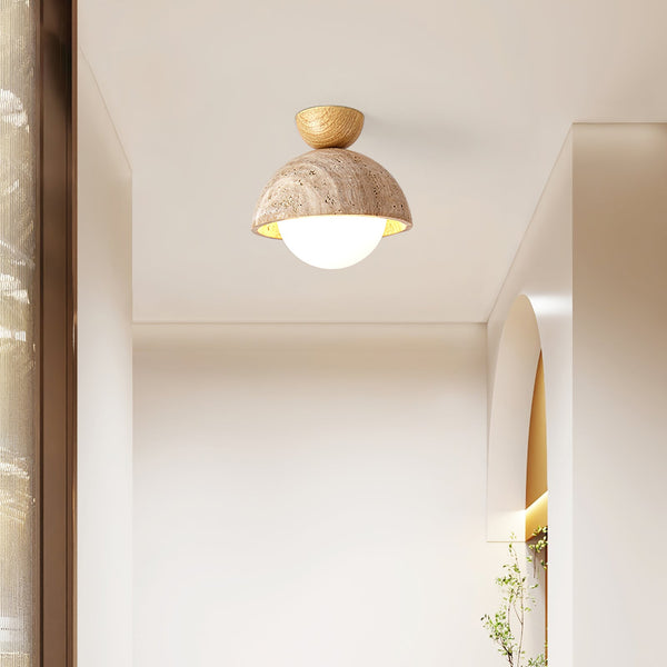 yellow travertine bud flush mount ceiling light