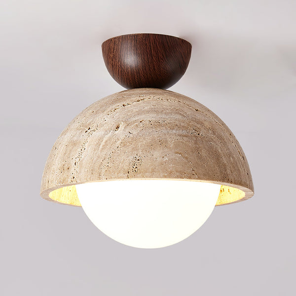 yellow travertine bud flush mount ceiling light
