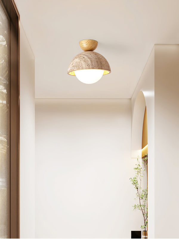 yellow travertine bud flush mount ceiling light