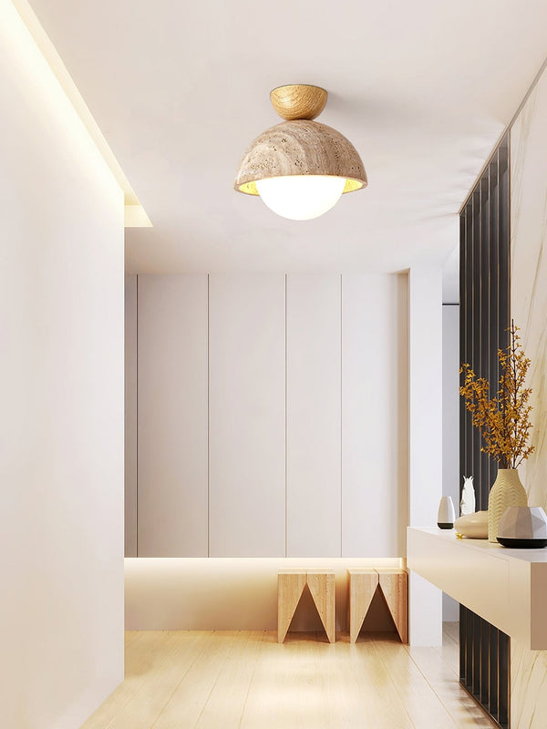 yellow travertine bud flush mount ceiling light