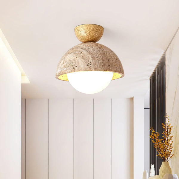 yellow travertine bud flush mount ceiling light