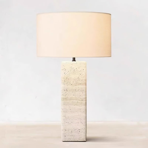 yellow travertine column table lamp off white shade