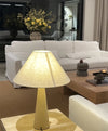 yellow travertine column table lamp off white shade