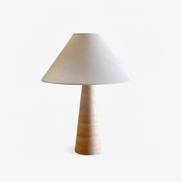 yellow travertine column table lamp off white shade