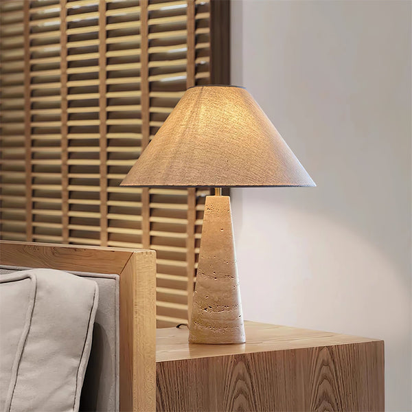 yellow travertine column table lamp off white shade