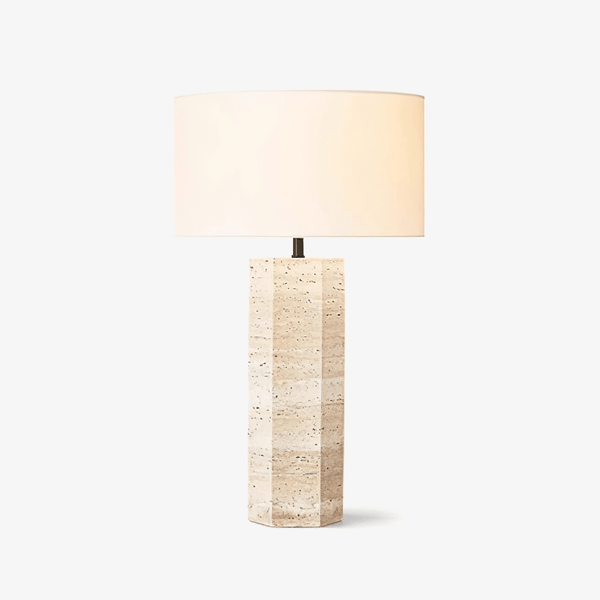 yellow travertine column table lamp off white shade
