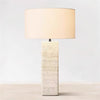 yellow travertine column table lamp off white shade