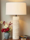 yellow travertine column table lamp off white shade