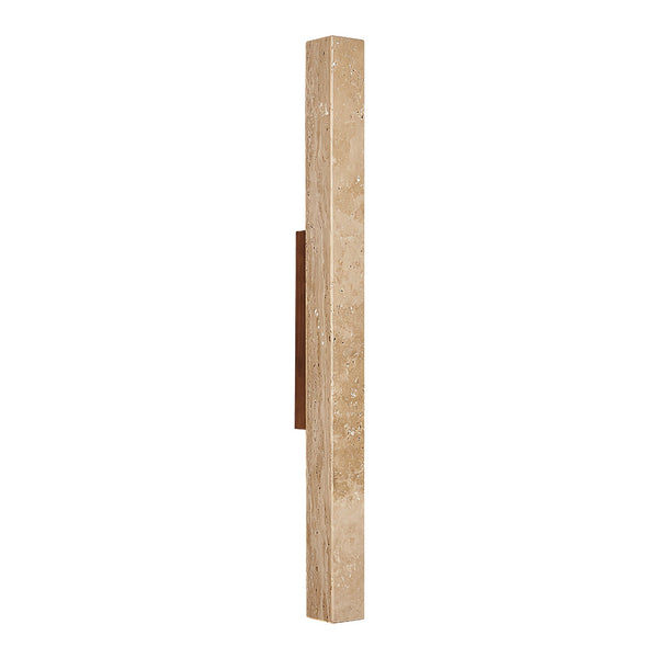 yellow travertine column wall sconce with dark walnut wood
