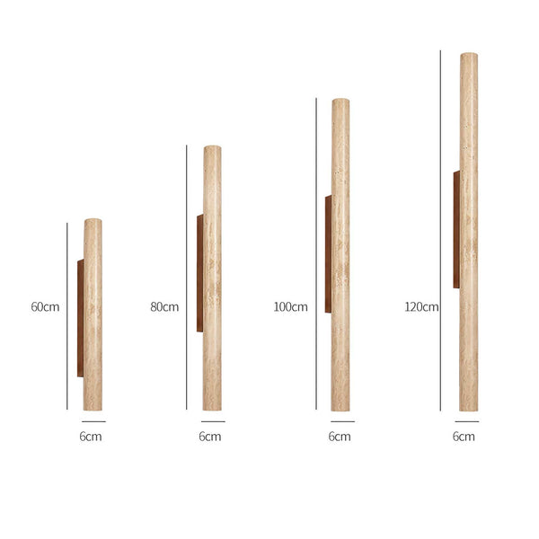 yellow travertine column wall sconce with dark walnut wood