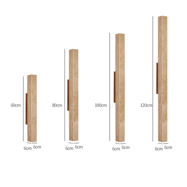 yellow travertine column wall sconce with dark walnut wood