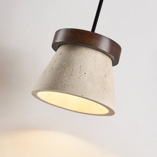 yellow travertine cone pendant light walnut ring
