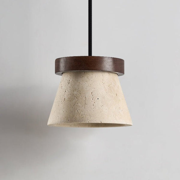yellow travertine cone pendant light walnut ring