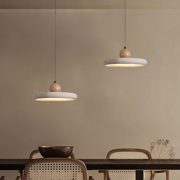 yellow travertine disc led pendant light