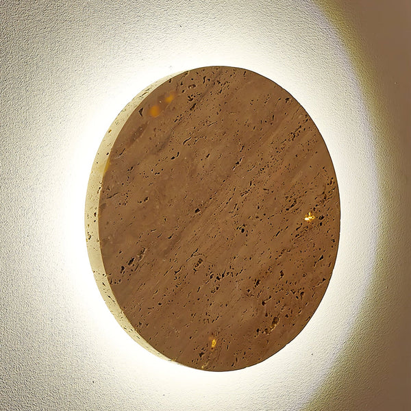 yellow travertine disc led wall sconce