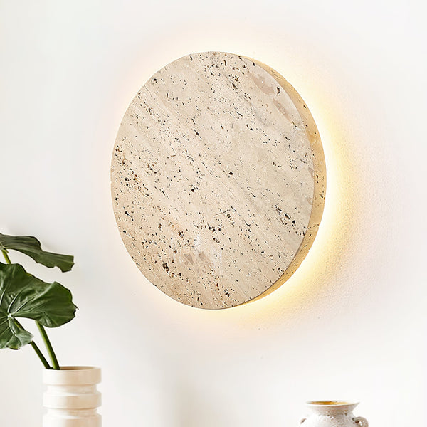 yellow travertine disc led wall sconce