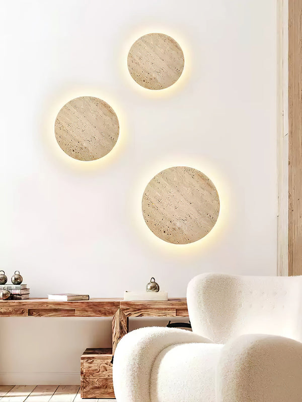 yellow travertine disc led wall sconce