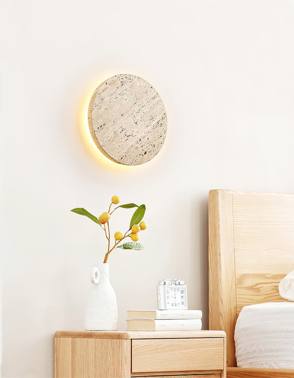 yellow travertine disc led wall sconce
