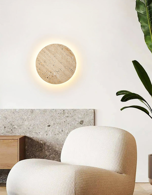 yellow travertine disc led wall sconce
