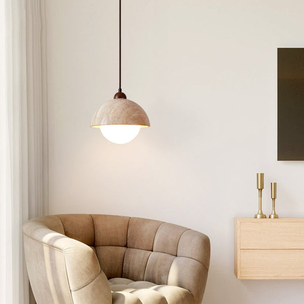 yellow travertine dome pendant light