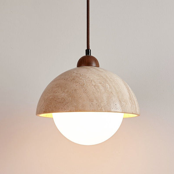 yellow travertine dome pendant light