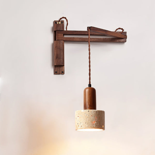 yellow travertine dome wall sconce walnut arm