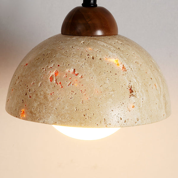 yellow travertine dome wall sconce walnut arm