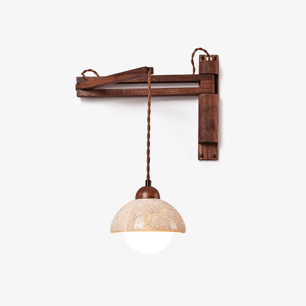 yellow travertine dome wall sconce walnut arm