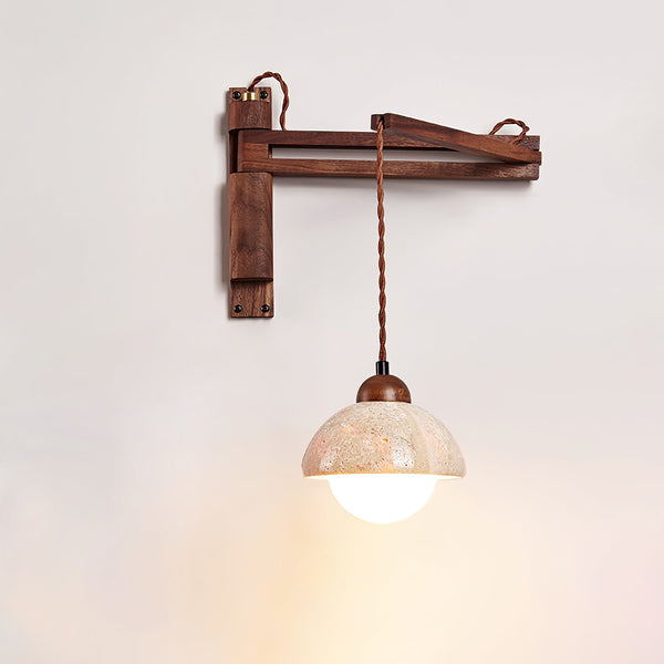 yellow travertine dome wall sconce walnut arm