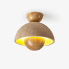 yellow travertine dome wood accent ceiling light