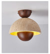 yellow travertine dome wood accent ceiling light