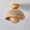 yellow travertine dome wood accent ceiling light