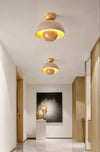 yellow travertine dome wood accent ceiling light