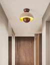 yellow travertine dome wood accent ceiling light