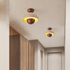 yellow travertine dome wood accent ceiling light