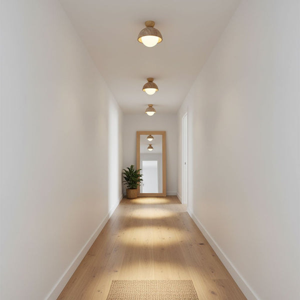 yellow travertine dome wood accent ceiling light