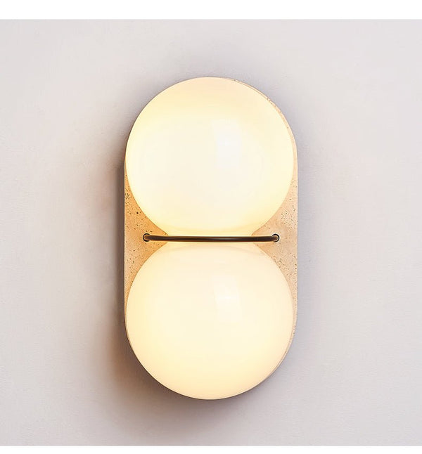 yellow travertine double globe wall sconce